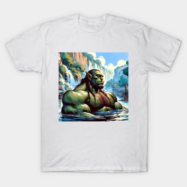 Bathing Orc Muscular Bara Art T-Shirt by Blue Bull Bazaar